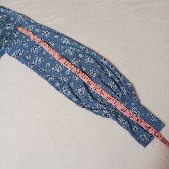 Free People, Medium Blue Top, Boho Chic, Retro Styled, Deep V Neck, Long Sleeve - Picture 16 of 16